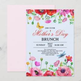 Invitación Elegante Brunch del Día de la Madre con Moda azul