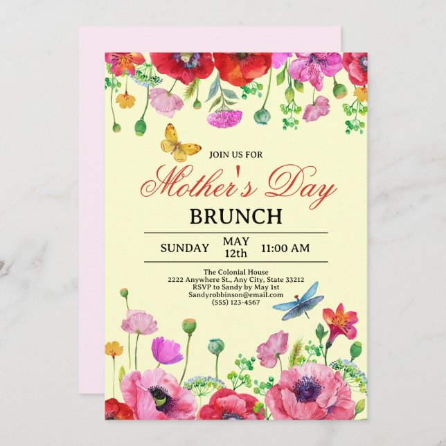 Invitación Elegante brunch del Día de la Madre de la Moda Ama (Anverso / Reverso)