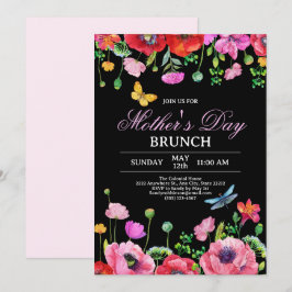 Invitación Elegante Brunch del Día de la Madre de la Moda Neg