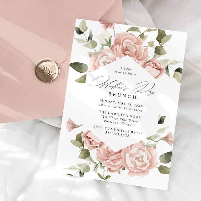 Invitación Elegante brunch del Día de la Madre en el Rosa de  (Subido por el creador)