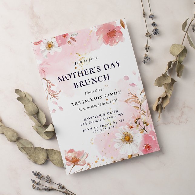 Invitación Elegante brunch del Día de la Madre en Rubor Magno (Subido por el creador)