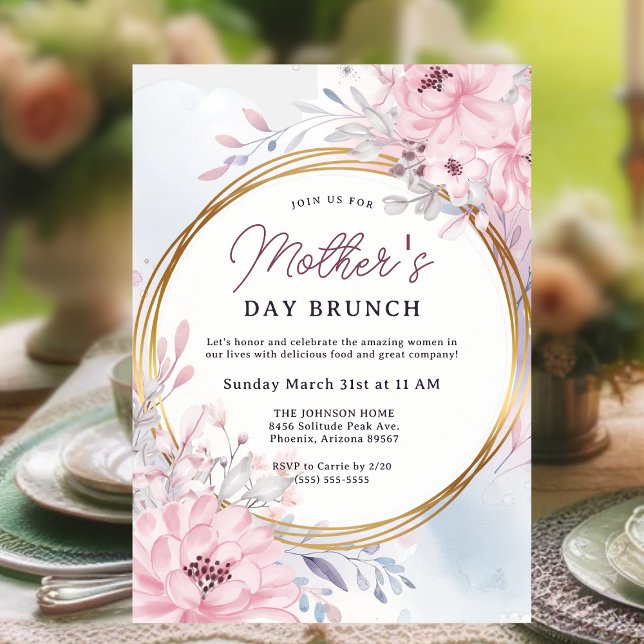 Invitación Elegante brunch del día de la madre floral de prim (Mother's Day Brunch Invitation)
