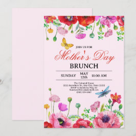 Invitación Elegante Brunch del Día de la Madre Rosa de Flor S