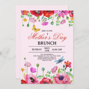 Invitación Elegante Brunch del Día de la Madre Rosa de Flor S