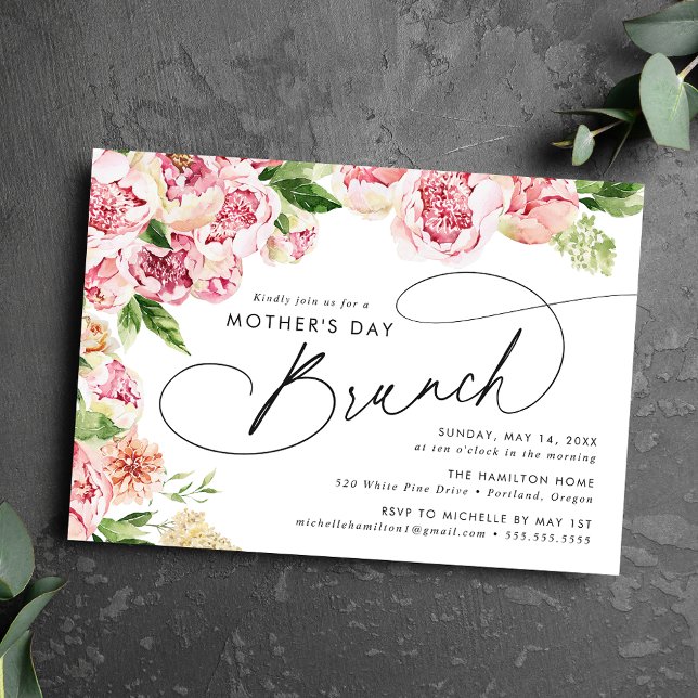Invitación Elegante brunch del día de las madres de los peone (Subido por el creador)