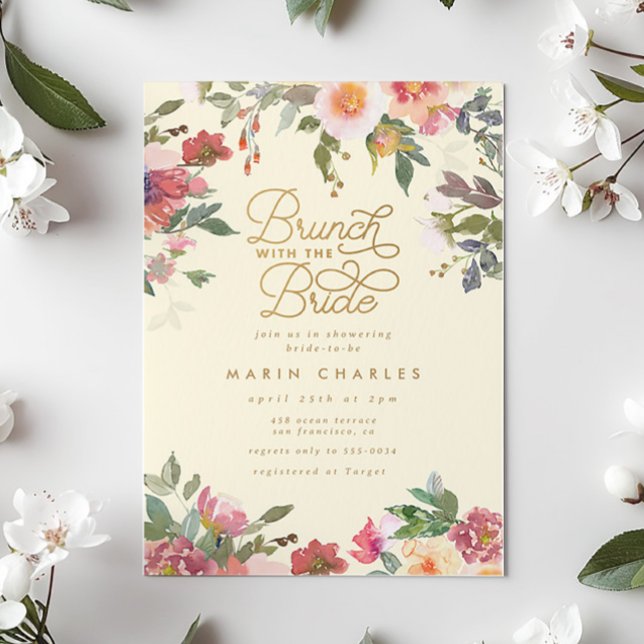 Invitación Elegante brunch dorado floral dorado dorado amaril (Subido por el creador)