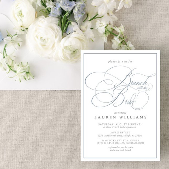 Invitación Elegante Brunch Dusty Blue Calligraphy Con Novia (Subido por el creador)