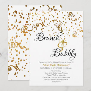 Invitación Elegante Brunch Espumoso Ajuar Dorado Confeti