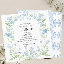 Elegante brunch floral azul de graduación Invitaci