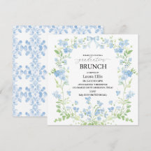 Elegante brunch floral azul de graduación Invitaci