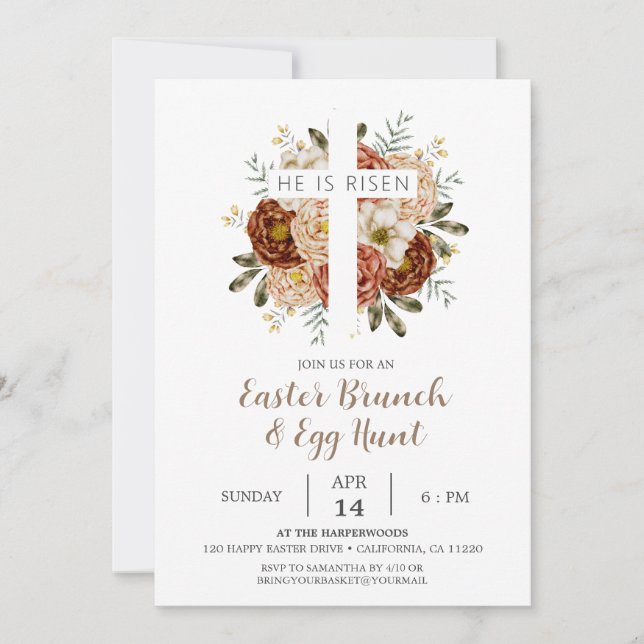 Invitación Elegante brunch floral cruzado cristiano de Pascua (Anverso)
