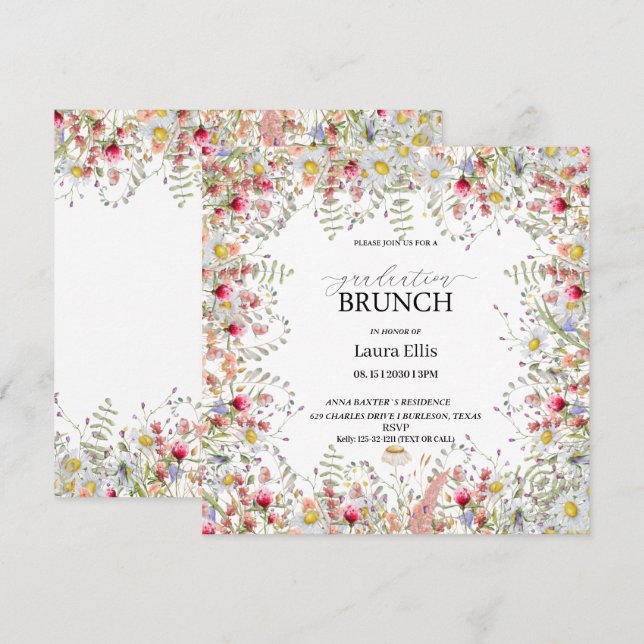 Invitación Elegante brunch floral de flores silvestres (Anverso / Reverso)