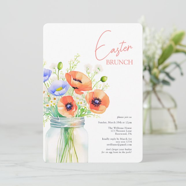 Invitación Elegante Brunch Floral de Pascua (Anverso de pie)