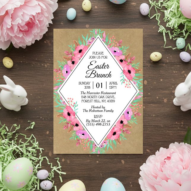 Invitación Elegante Brunch Floral Kraft Easter Brunch (Subido por el creador)