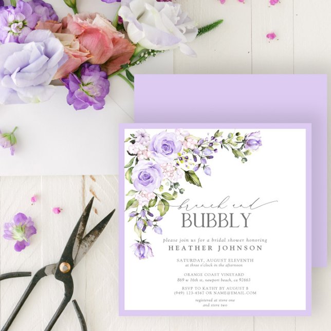 Invitación Elegante Brunch Floral Lilac y ducha Bubbly Bridal (Subido por el creador)
