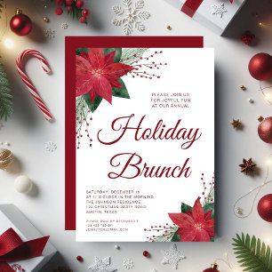 Invitación Elegante brunch floral rojo de poinsettia