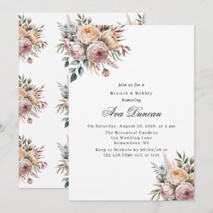 Invitación Elegante brunch floral rosa Rubor y burbujeante