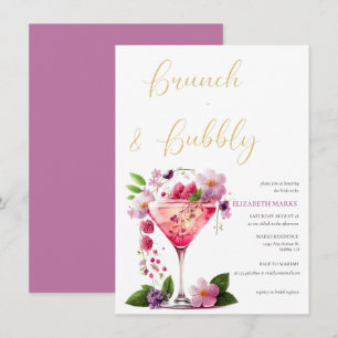 Invitación Elegante Brunch Floral Rosa y ducha Bubbly Bridal