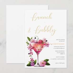 Invitación Elegante Brunch Floral Rosa y ducha Bubbly Bridal