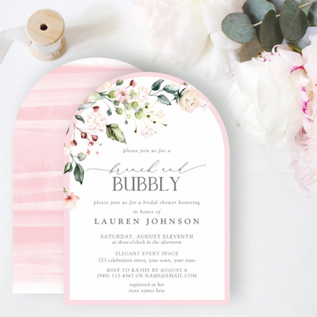 Invitación Elegante Brunch Floral Rosa y ducha Bubbly Bridal (Subido por el creador)