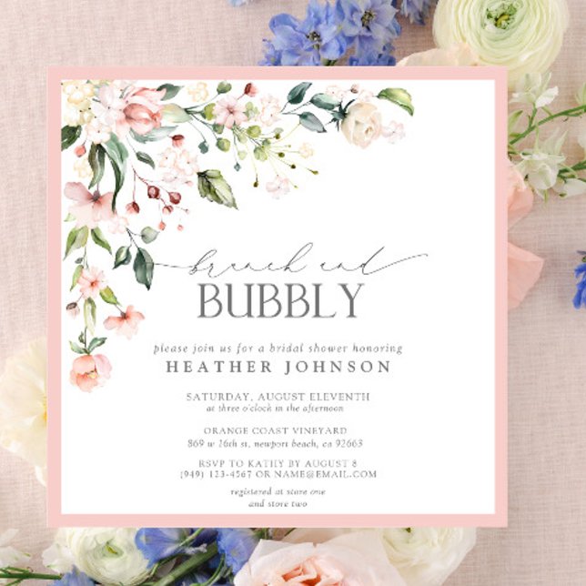Invitación Elegante Brunch Floral Rosa y ducha Bubbly Bridal (Subido por el creador)
