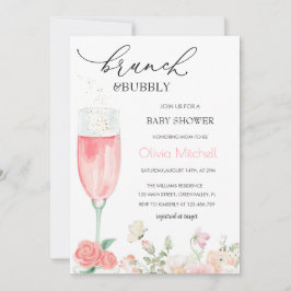 Invitación Elegante brunch floral rosado y Baby Shower burbuj