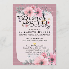 Invitación Elegante Brunch Floral Script Bubbly Bridal Shower