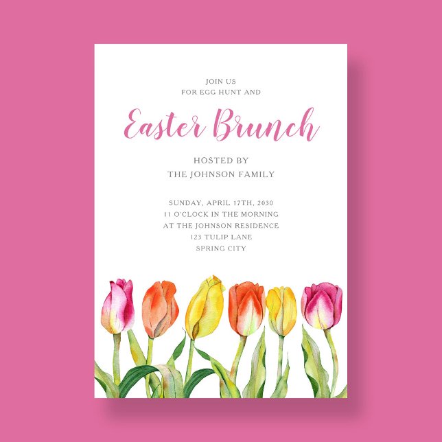 Invitación Elegante Brunch Floral Tulip Easter (Elegant Floral Tulip Easter Dinner Invitation)