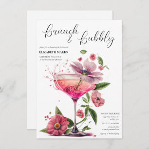 Invitación Elegante Brunch Floral Y Ducha Bridal Bubbly Inv