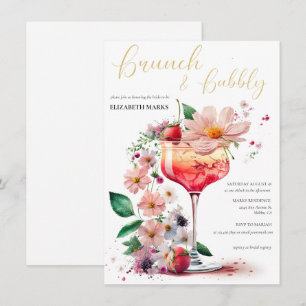 Invitación Elegante Brunch Floral Y Ducha Bridal Bubbly Inv