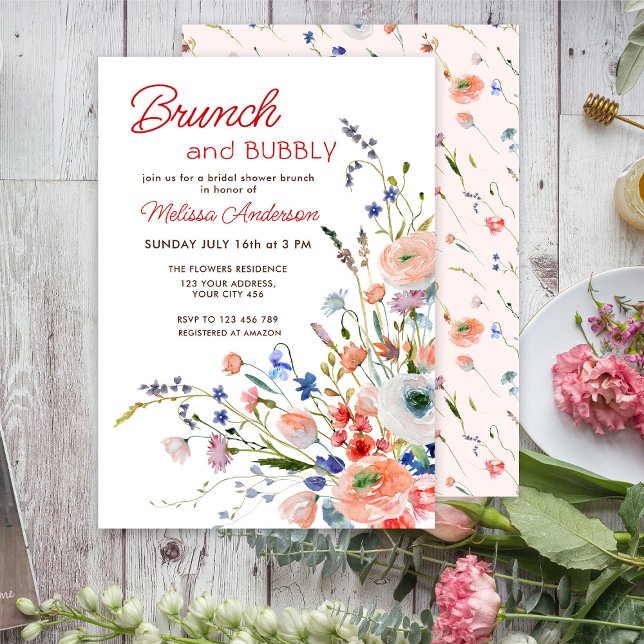 Invitación Elegante Brunch floral y ducha Bubbly Bridal (Subido por el creador)