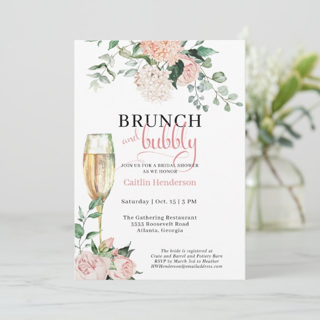 Invitación Elegante Brunch floral y ducha Bubbly Bridal (Anverso de pie)