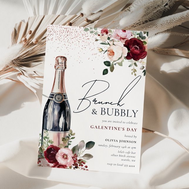 Invitación Elegante Brunch floral y galentinas de burbujas (Subido por el creador)