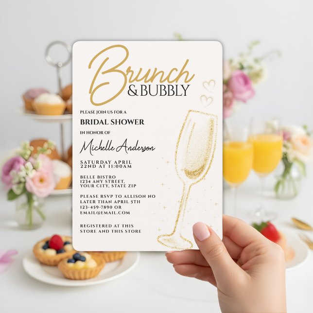 Invitación Elegante Brunch Gold y ducha Bubbly Bridal (Subido por el creador)