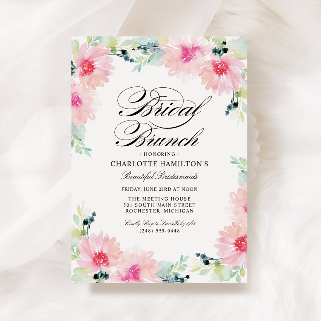 Invitación Elegante brunch marrón marrón rosa floral Rubor (Subido por el creador)