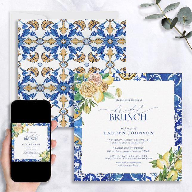 Invitación Elegante brunch mediterráneo con flores de limón (Subido por el creador)