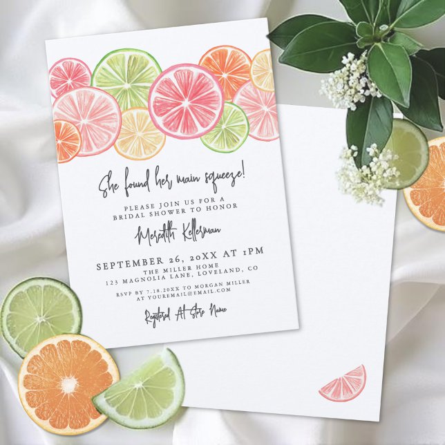 Invitación Elegante Brunch Naranja para Despedida de Soltera (Elegant Main Squeeze Citrus Bridal Shower Invitation)