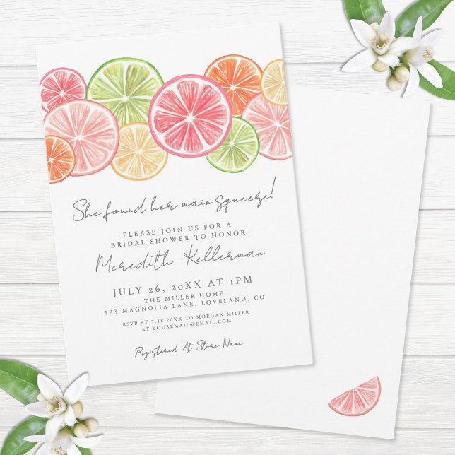 Invitación Elegante Brunch Naranja para Despedida de Soltera (Elegant Main Squeeze Citrus Bridal Shower Invitation)