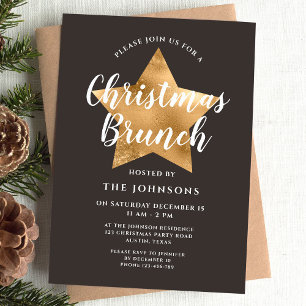 Invitación Elegante brunch Navidades Estrella Dorada Marrón