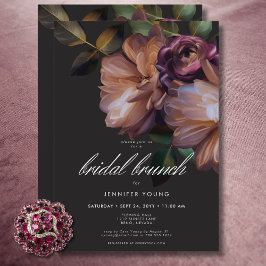 Invitación Elegante Brunch negro de novias florales