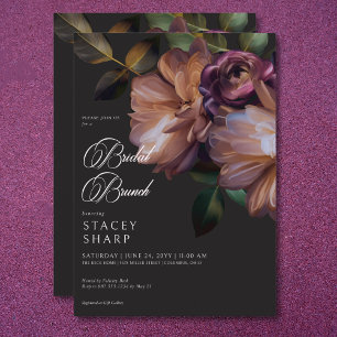 Invitación Elegante Brunch negro de novias florales