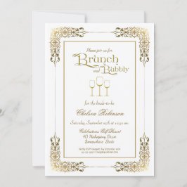 Invitación Elegante Brunch Ornate Gold Border y Bubbly