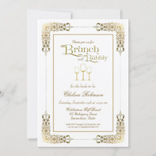 Invitación Elegante Brunch Ornate Gold Border y Bubbly
