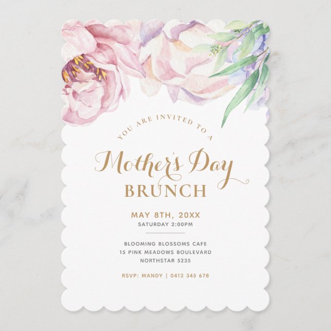 Invitación Elegante Brunch Pastel Floral Día de la Madre (Anverso)