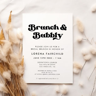 Invitación Elegante Brunch retro negro y blanco y burbujeante