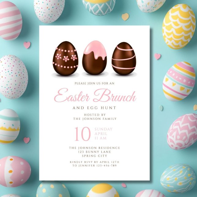 Invitación Elegante brunch rosado de pascua (Elegant Pink Egg Easter Brunch Invitation Card.)
