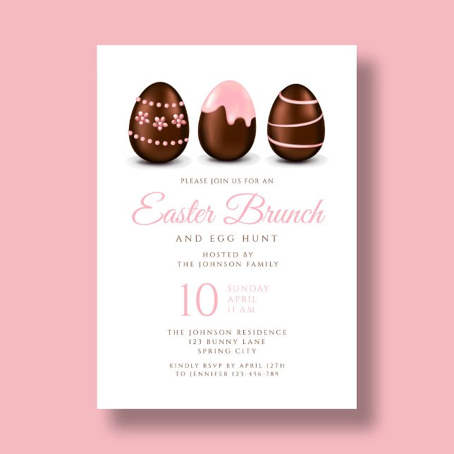 Invitación Elegante brunch rosado de pascua (Elegant Pink Egg Easter Brunch Invitation Card.)