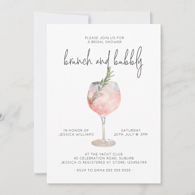 Invitación Elegante Brunch rosado e Invitat de ducha de novia (Anverso)