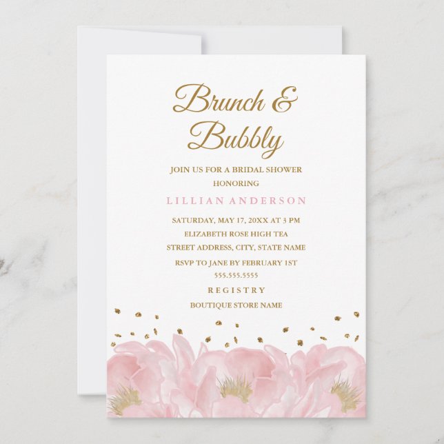 Invitación Elegante brunch rosado y ducha de novias burbujean (Anverso)