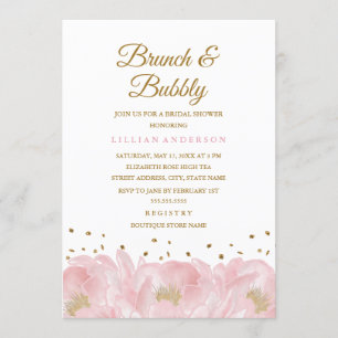 Invitación Elegante brunch rosado y ducha de novias burbujean